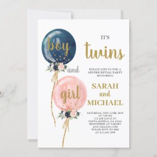 Twins Baby shower Invitation Boy and Girl Kaart