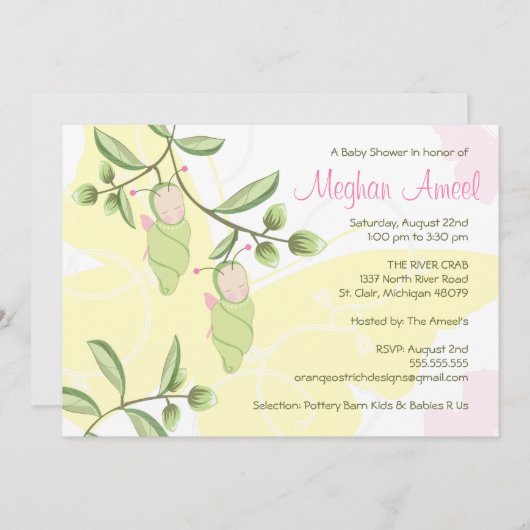 Twins Baby shower Invitation - Butterflies Kaart (Voorkant / Achterkant)