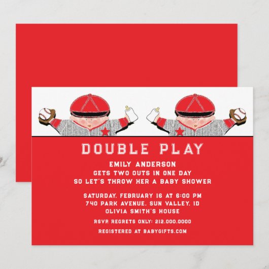 Twins Baby shower Invitation Kaart (Voorkant / Achterkant)