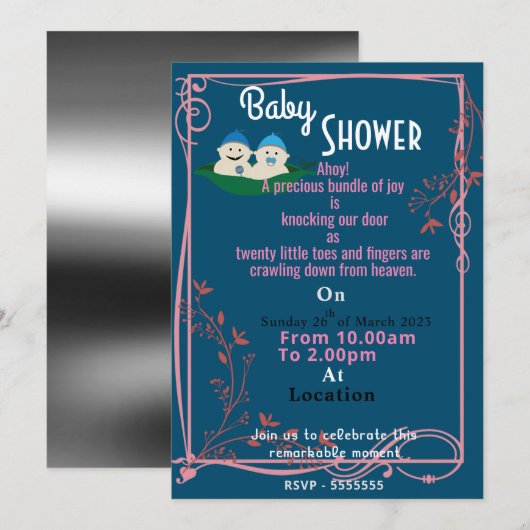 Twin's baby shower Invitation Kaart (Voorkant / Achterkant)