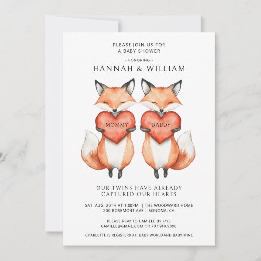 Twins Baby shower Invitation Kaart (Voorkant)