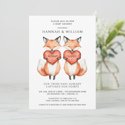 Twins Baby shower Invitation Kaart (Staand voorkant)