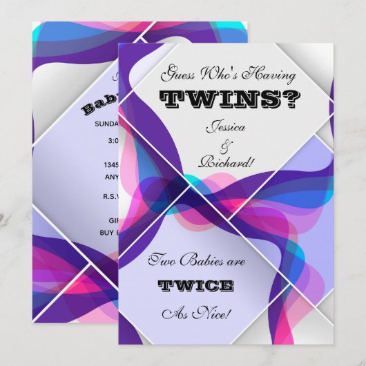 Twins Baby shower Invitation Kaart (Voorkant / Achterkant)