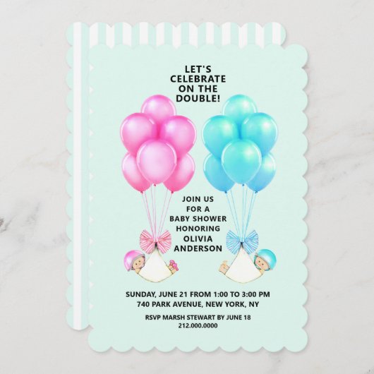 Twins Baby shower Invitation Kaart (Voorkant / Achterkant)