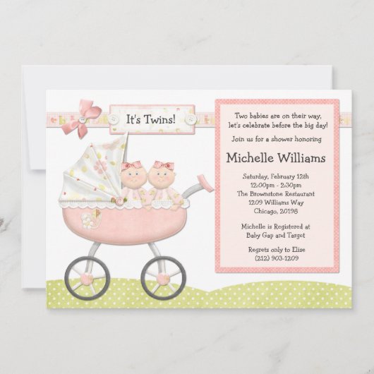 Twins Baby shower Invitation Kaart (Voorkant)