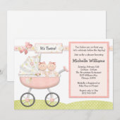 Twins Baby shower Invitation Kaart (Voorkant / Achterkant)