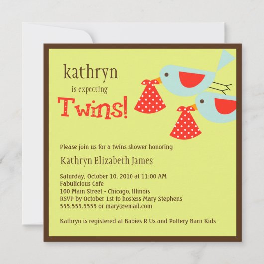 Twins Baby shower Invitation Kaart (Voorkant)