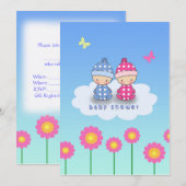 Twins Baby shower Invitation Kaart (Voorkant / Achterkant)