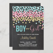 Twins Baby shower Invitation rose bleu garçon fill (Devant / Derrière)