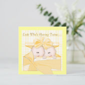 TWINS BABY SHOWER INVITATION YELLOW KAART (Staand voorkant)