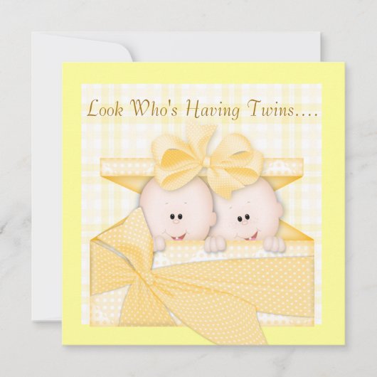 TWINS BABY SHOWER INVITATION YELLOW KAART (Voorkant)