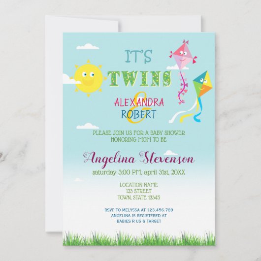 Twins Baby shower Lente Zomer Schattigee Zon vlieg Kaart (Voorkant)