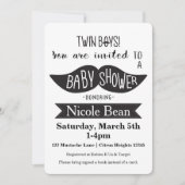 TWINS Baby shower Moustache noir blanc Invitations (Devant)