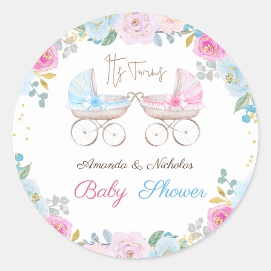Twins Baby shower Ronde Sticker (Voorkant)