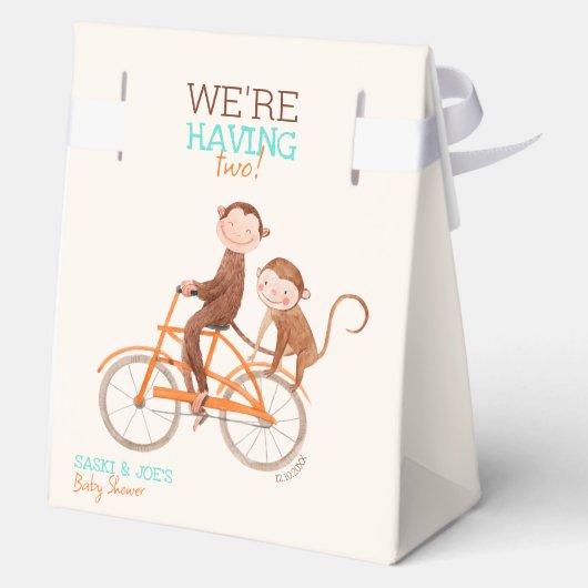Twins Baby shower Schattige Monkey Double Trouble Bedankdoosjes (Achterkant)