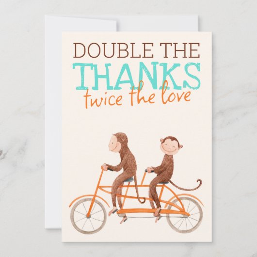 Twins Baby shower Schattige Monkey Double Trouble Bedankkaart (Achterkant)