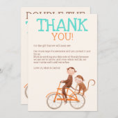 Twins Baby shower Schattige Monkey Double Trouble Bedankkaart (Voorkant / Achterkant)