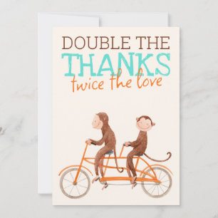 Twins Baby shower Schattige Monkey Double Trouble Bedankkaart