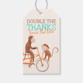 Twins Baby shower Schattige Monkey Double Trouble Cadeaulabel (Voorkant)