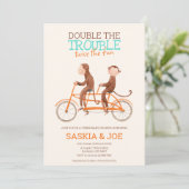 Twins Baby shower Schattige Monkey Double Trouble Kaart (Staand voorkant)