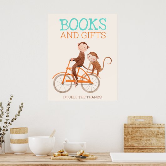 Twins Baby shower Schattige Monkey Double Trouble Poster (Keuken)