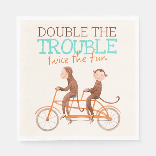 Twins Baby shower Schattige Monkey Double Trouble Servet (Voorkant)