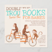 Twins Baby shower Schattige Monkey Dubbele Problem Informatiekaartje (Voorkant / Achterkant)