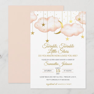 Twins Baby shower, Twinkle Little Star Invitation Kaart