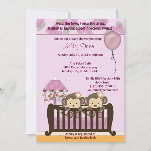 TWINS Baby shower-UITNODIGING Wieg Kaart (Voorkant)
