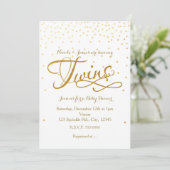 TWINS Baby shower Unisex White & Gold Invitation (Debout devant)