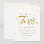 TWINS Baby shower Unisex White & Gold Invitation (Devant / Derrière)