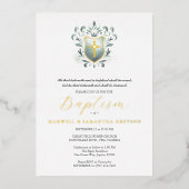 Twins Baptême Invitations Sage Green Crest (Recto)