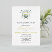 Twins Baptême Invitations Sage Green Crest (Debout devant)