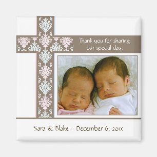 Twins Baptism/Christening Favor   Foto Magnet Magneet