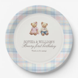 Twins Beary First Teddy Bear Birthday Plates  Papieren Bordje