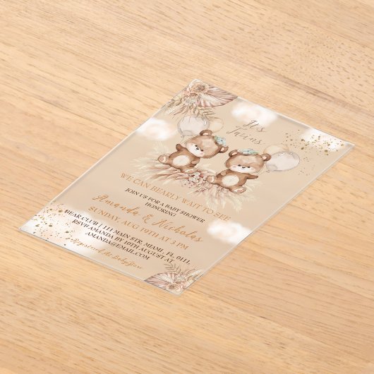 Twins Beer Boho Neutraal Baby shower Acryl Uitnodigingen (Laagn)