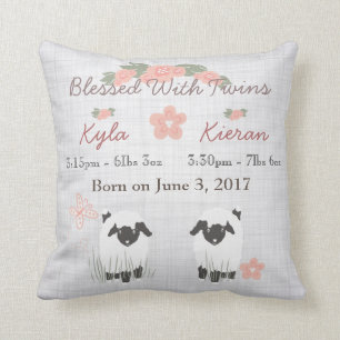 Twins Birth Baby Pillow Lamb Boy Girl Nursery Kussen