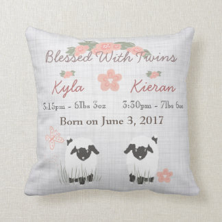 Twins Birth Baby Pillow Lamb Boy Girl Nursery Kussen