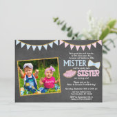 Twins Birthday Invitation | Mister en zuster Kaart (Staand voorkant)