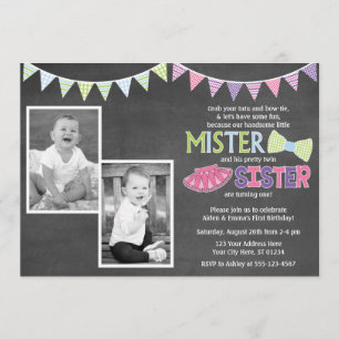 Twins Birthday Invitation - Tutus and Stropdassen  Kaart
