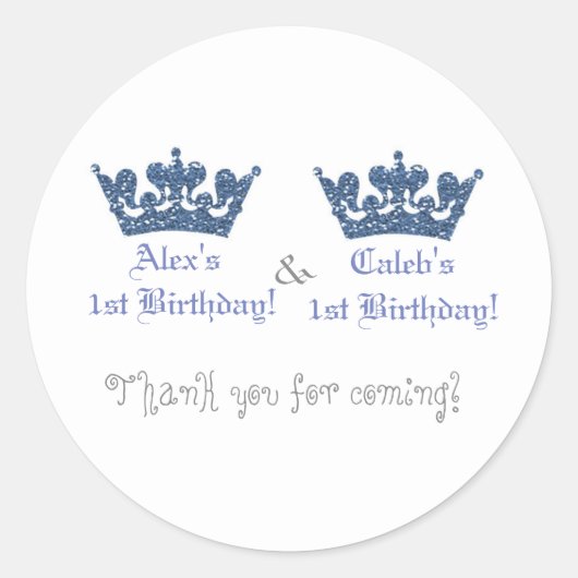 Twins Blue Crowns Boys Royal Prince Party Sticker (Devant)