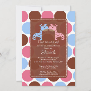Twins Blue & Pink Giraffe Baby shower Invitation Kaart