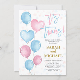 Twins Boy and Girl Baby shower Invitation Kaart