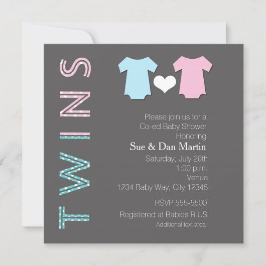 TWINS Boy and Girl Baby shower Invitation moderne (Devant)