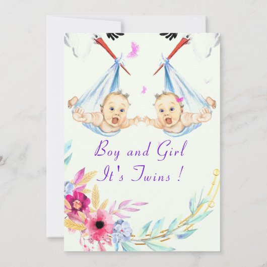 Twins Boy and Girl Stork Baby shower Invitation (Dos)