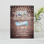 Twins Boy Elephant Rustic Barn Baby shower Kaart (Staand voorkant)