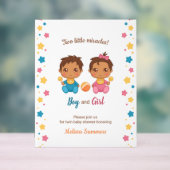 Twins Boy Girl Baby shower Invitation Acryl Bord (Neutraal)