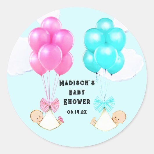 Twins Boy & Girl Baby shower Ronde Sticker (Voorkant)