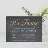 Twins Boy Girl Chalk Gold Baby shower Invitation (Debout devant)
