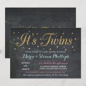 Twins Boy Girl Chalk Gold Baby shower Invitation (Devant / Derrière)